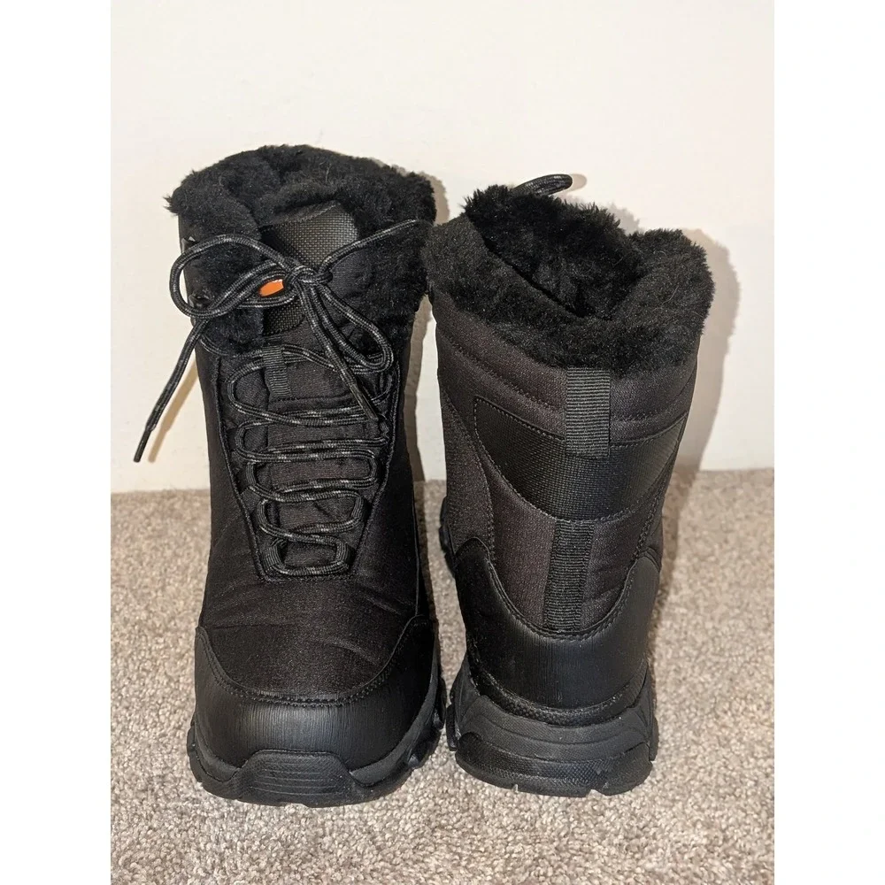 Shulook Mens Waterproof Snow Boots Black Faux Fur Lined Insulated Winter‎  9.5